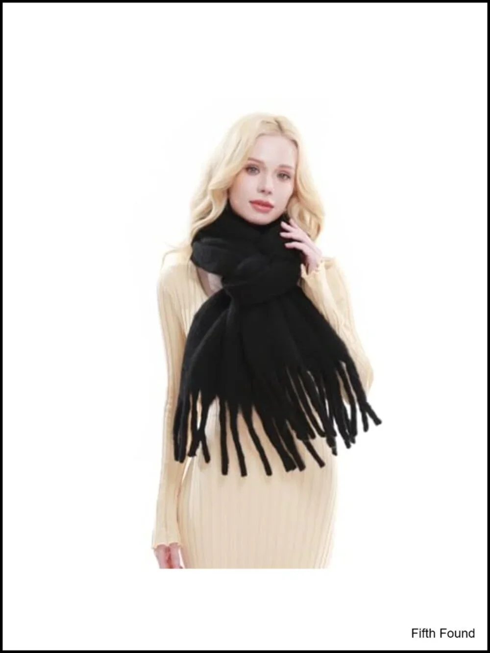 Chunky Oversized Blanket Scarf Tassel Winter Wrap Thick Polyester